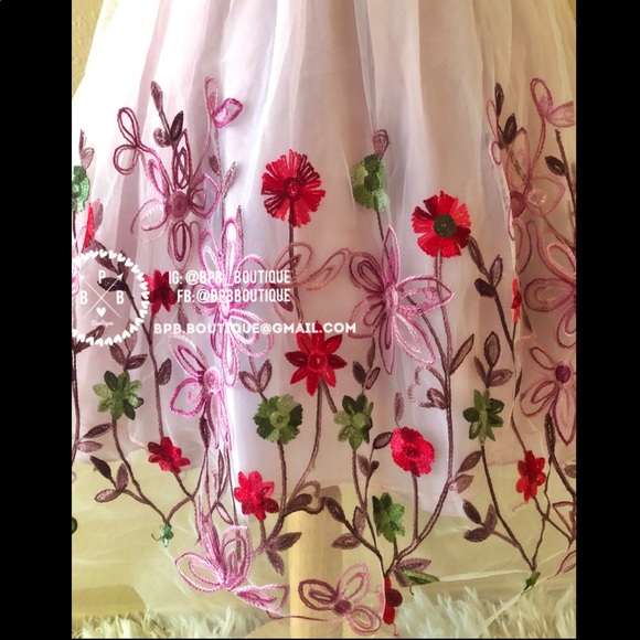 3/4T Pink Floral Embroidered Tulle Boutique Dress - Picture 4 of 6